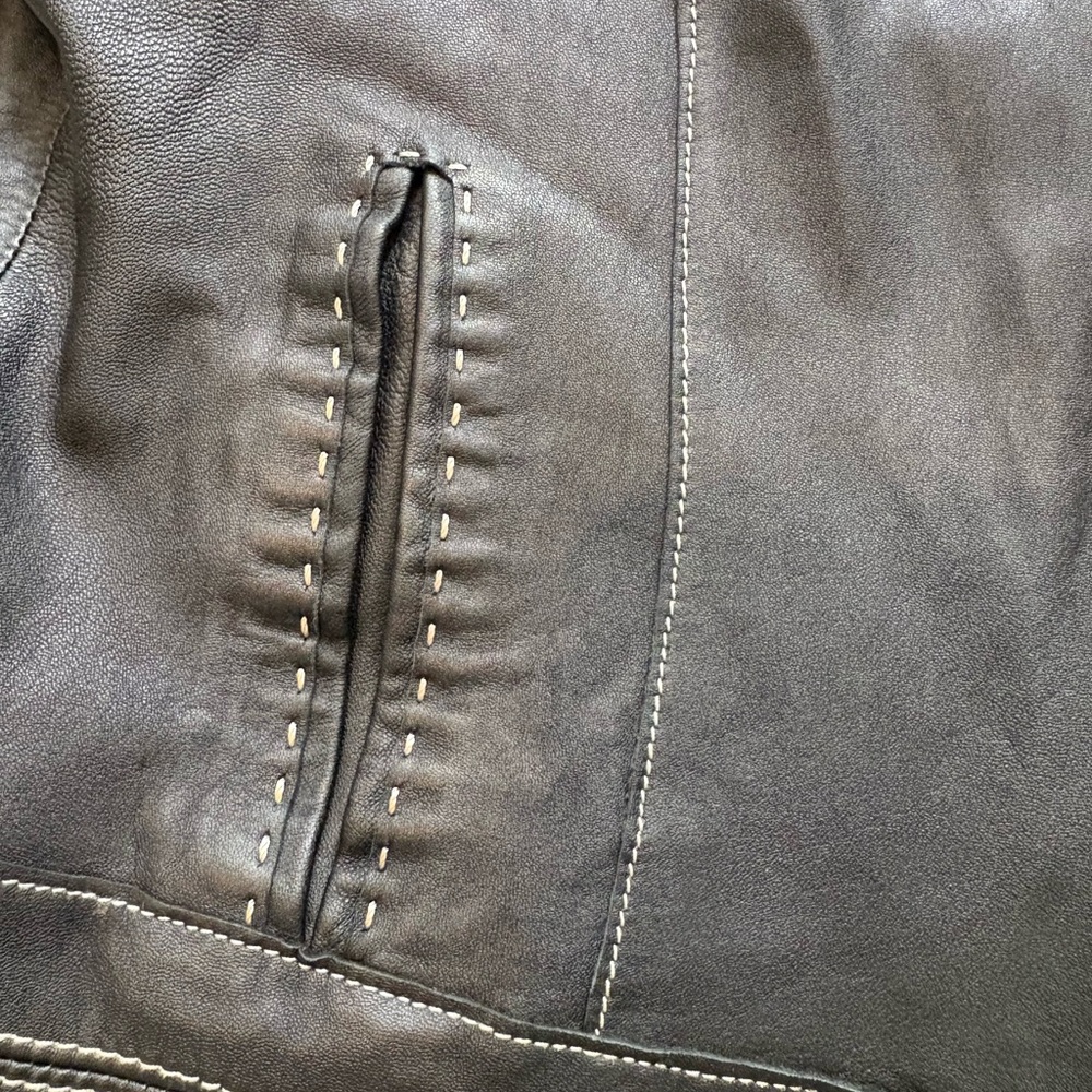 CABI Black Leather Jacket With Contrast Top Stitching (runs very small) - Picture 11 of 15
